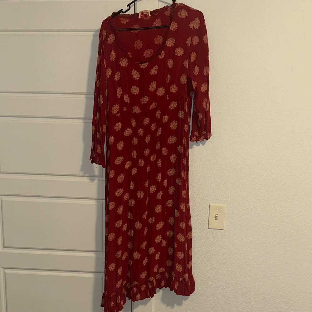 April Cornell Red and Cream Floral Midi Dress